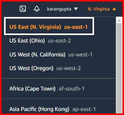 Picture showing changing the region of the account